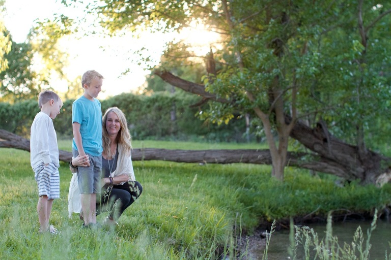 Mom and son with pretty sunset