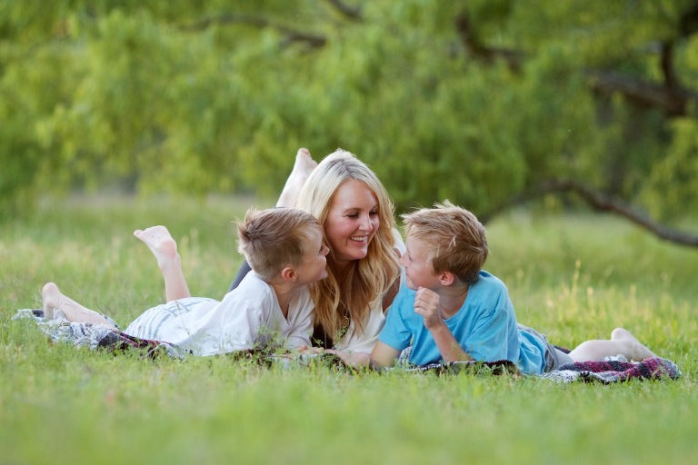 Mom smiling with sons