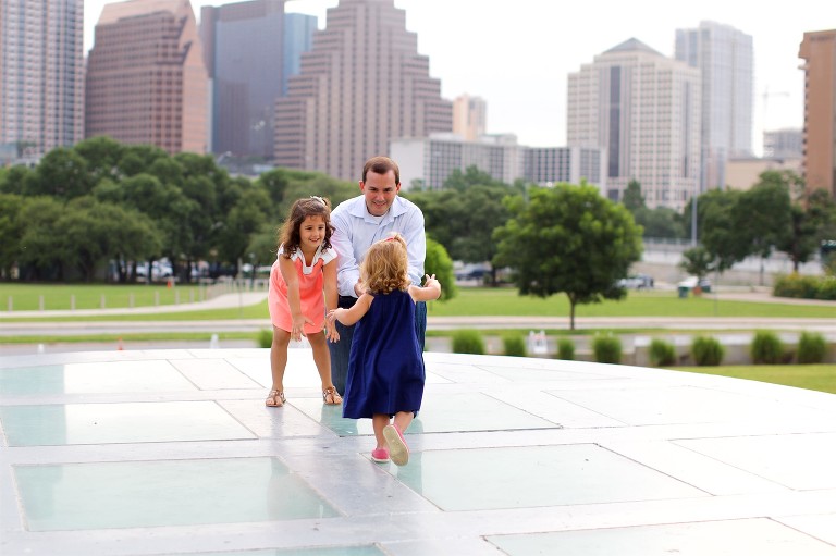 Girl running towards dad