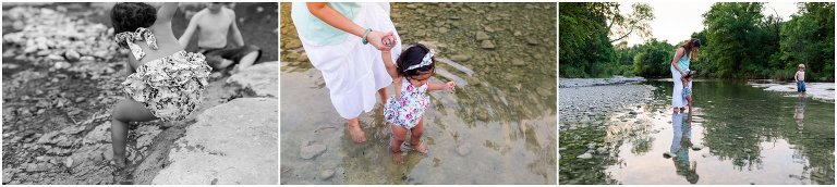 Mother wading in water with her daughter